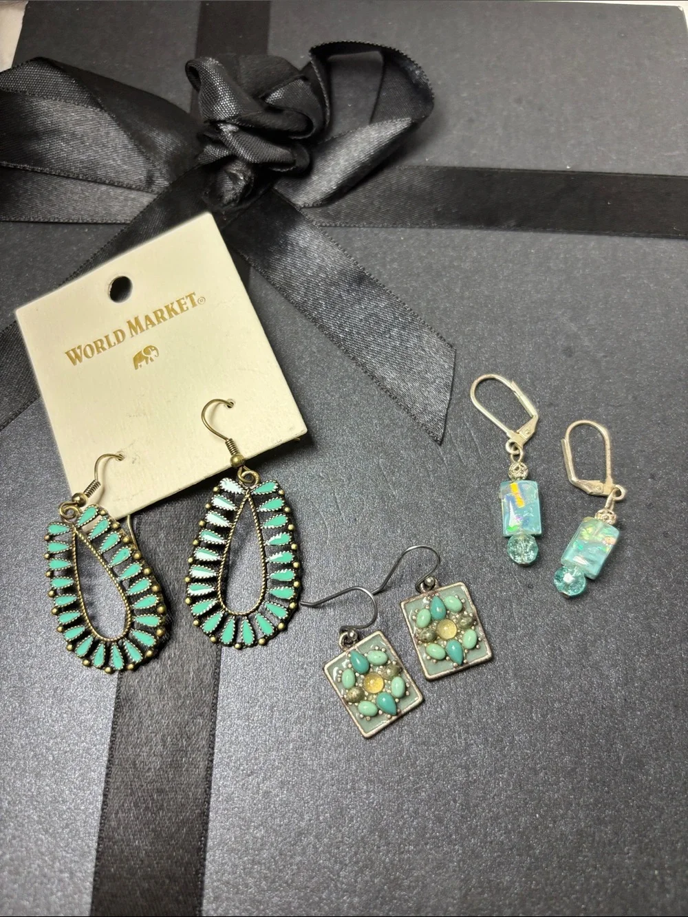 3 pairs of Blueish Turquoise Earrings - Picture 1 of 3